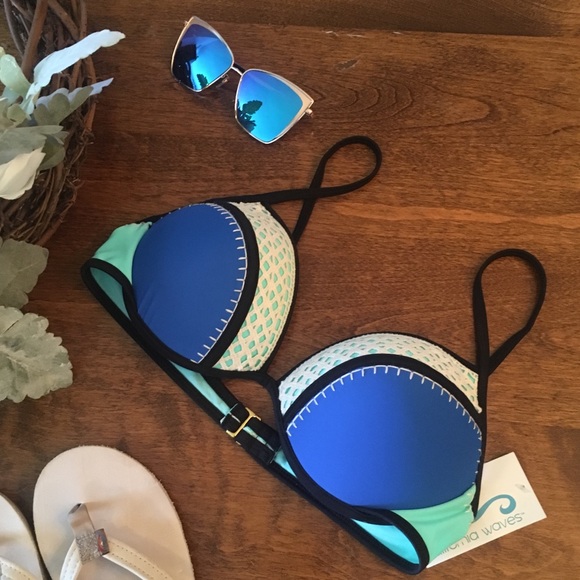 California Waves M XS Polka Dot Bikini TOP Push Up Strappy Swimsuit Color Block